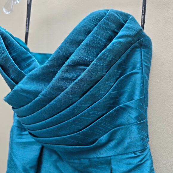 Alfred Sung Strapless Pleated Bridesmaid Cocktail Dress in Niagara (Teal) SZ 14 - Picture 3 of 5